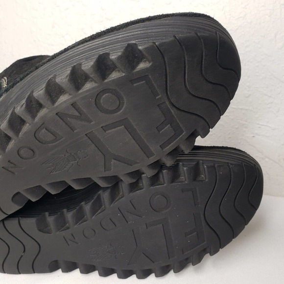 Fly London Boots Yama Wedge Ankle Bootie Black Suede Lace Up Size 38 EU 8 US - Picture 12 of 13